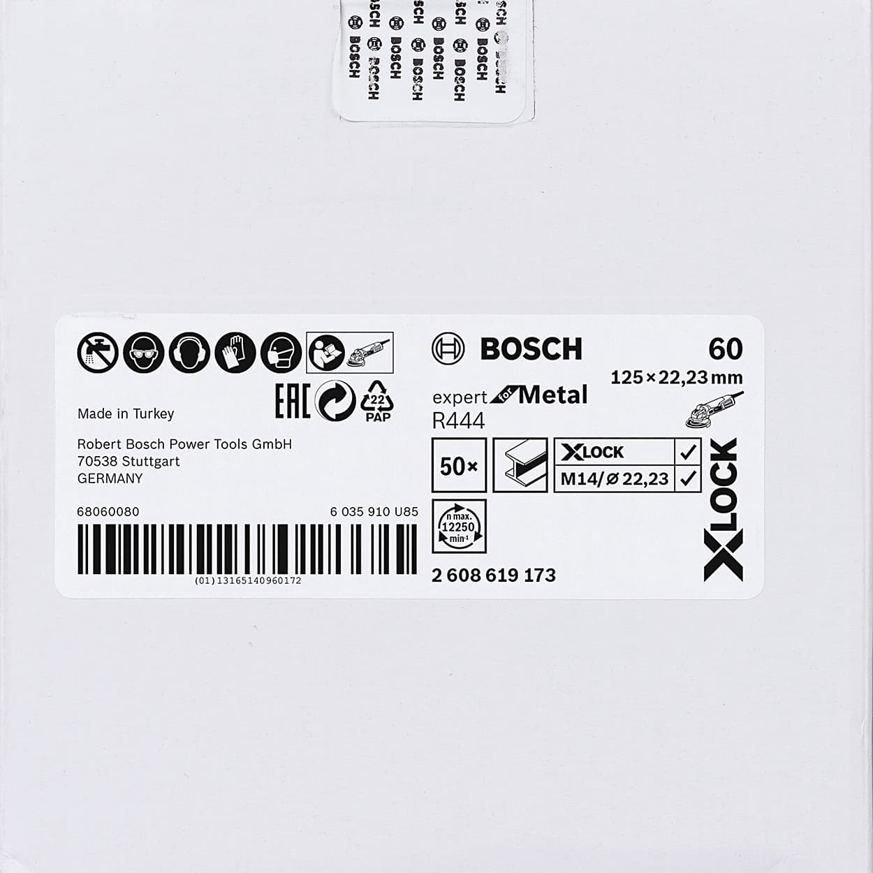 Bosch 125 mm / 60 Grit X-LOCK Fibre Sanding Discs R444 Expert For Metal (Pack of 50 Pcs), 2 608 619 173