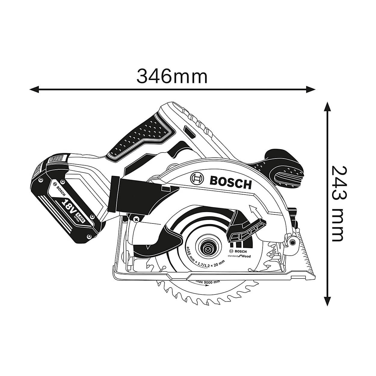 Bosch 18 V Professional Cordless Circular Saw, GKS 18V-57 (Solo)