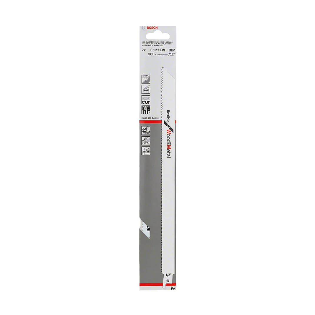 Bosch 300 mm Reciprocating Saw Blades Flexible For Metal & Wood (S 1222 VF), 2 608 656 043