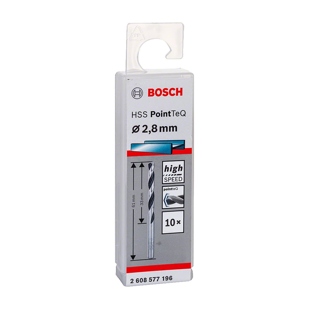Bosch 2.80 mm HSS Metal Drill Bits PointTeQ Range (Pack of 10 Pcs), 2 608 577 196