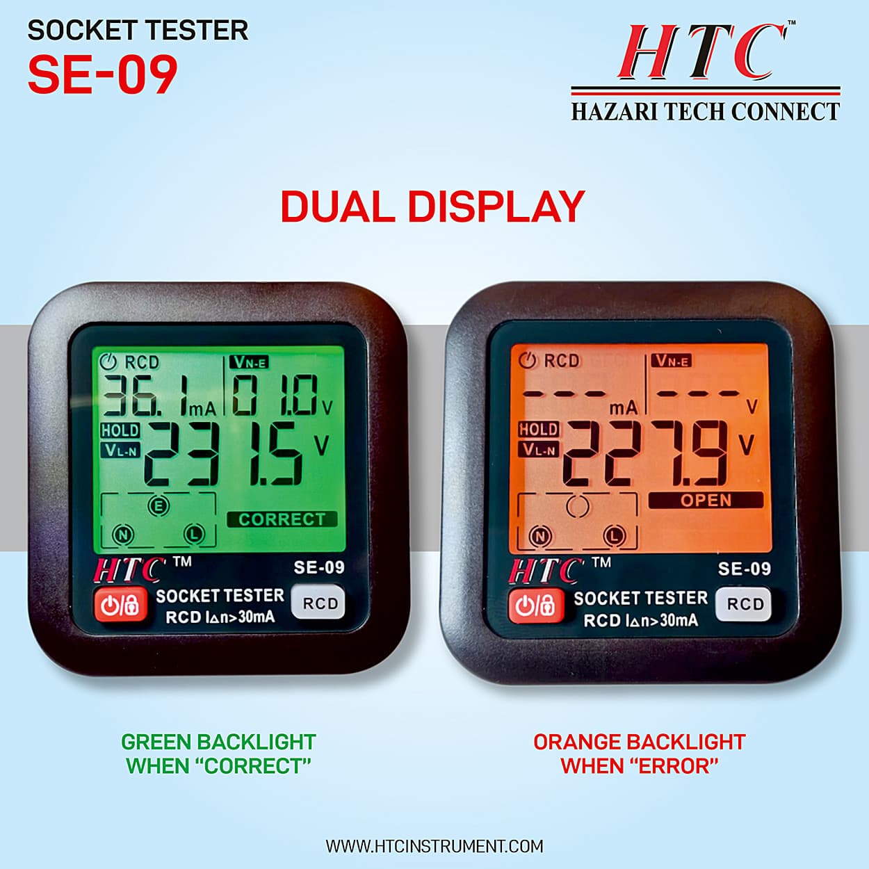 HTC AC 30 - 260V / 45 - 65Hz Socket Tester, SE-09