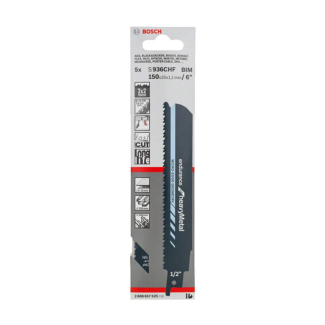 Bosch 150 mm Reciprocating Saw Blades Endurance for Heavy Metal (S 936 CHF), 2 608 657 525