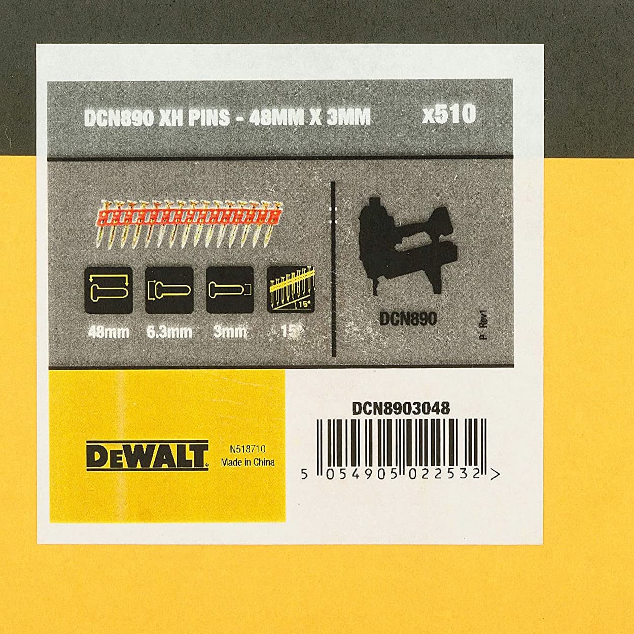 Dewalt 3.0 x 48 mm Extra Hard Collated Concrete & Steel Nails (Pack of 510 Pcs), DCN8903048