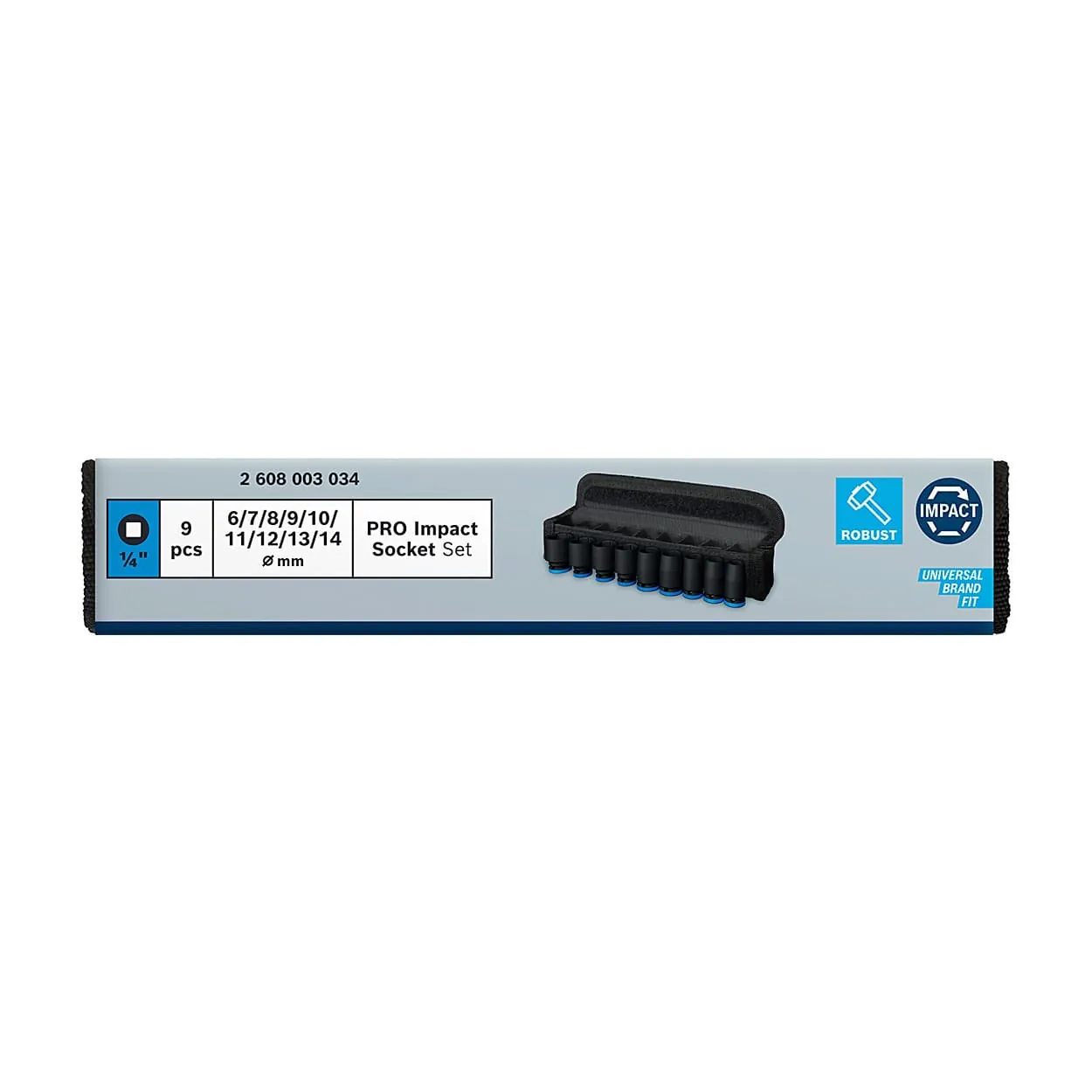 Bosch 9 Pcs 1/4 Inch Sq. Drive PRO Standard Impact Socket Set, 2 608 003 034