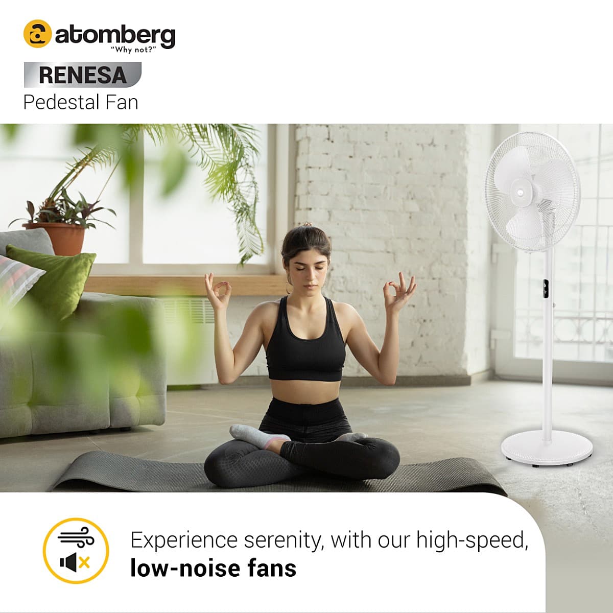 Atomberg Renesa Pedestal Fan 400 mm BLDC Motor Energy Saving With Remote Control (White)