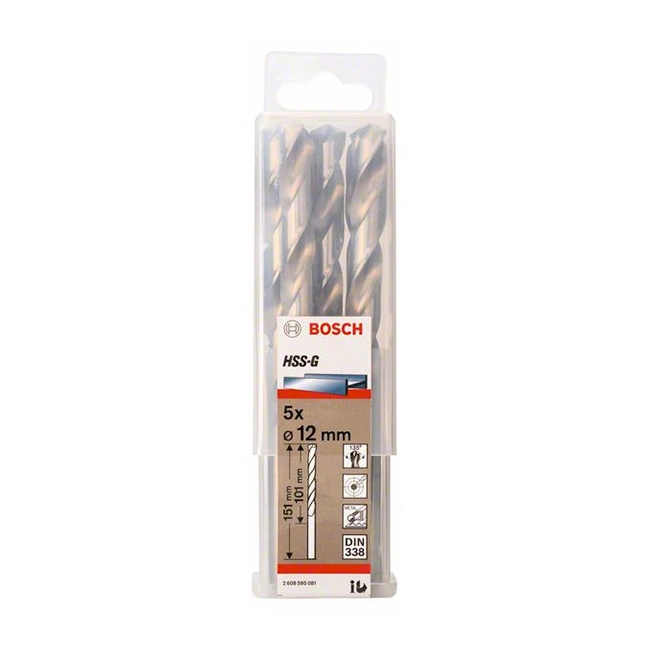 Bosch 12 x 151 mm HSS Metal Drill Bits (Pack of 5 Pcs), 2 608 595 081