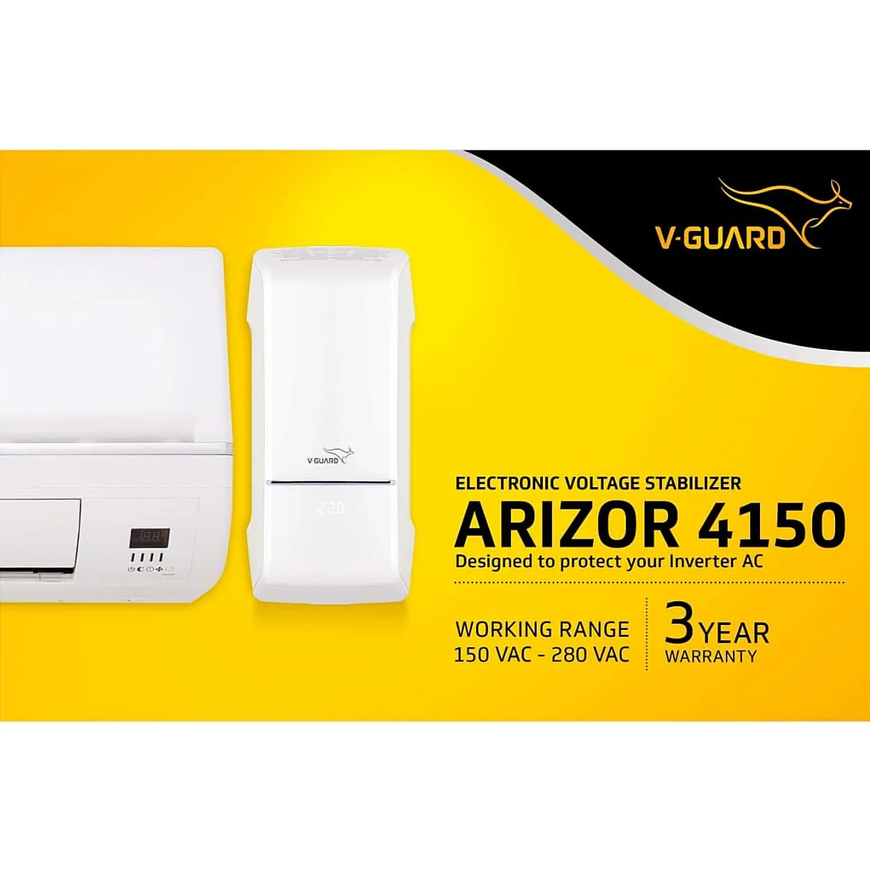 V-Guard 150-280V Electronic Voltage Stabilizer Upto 1.5 Ton or 18000 BTU/Hour, Arizor 4150