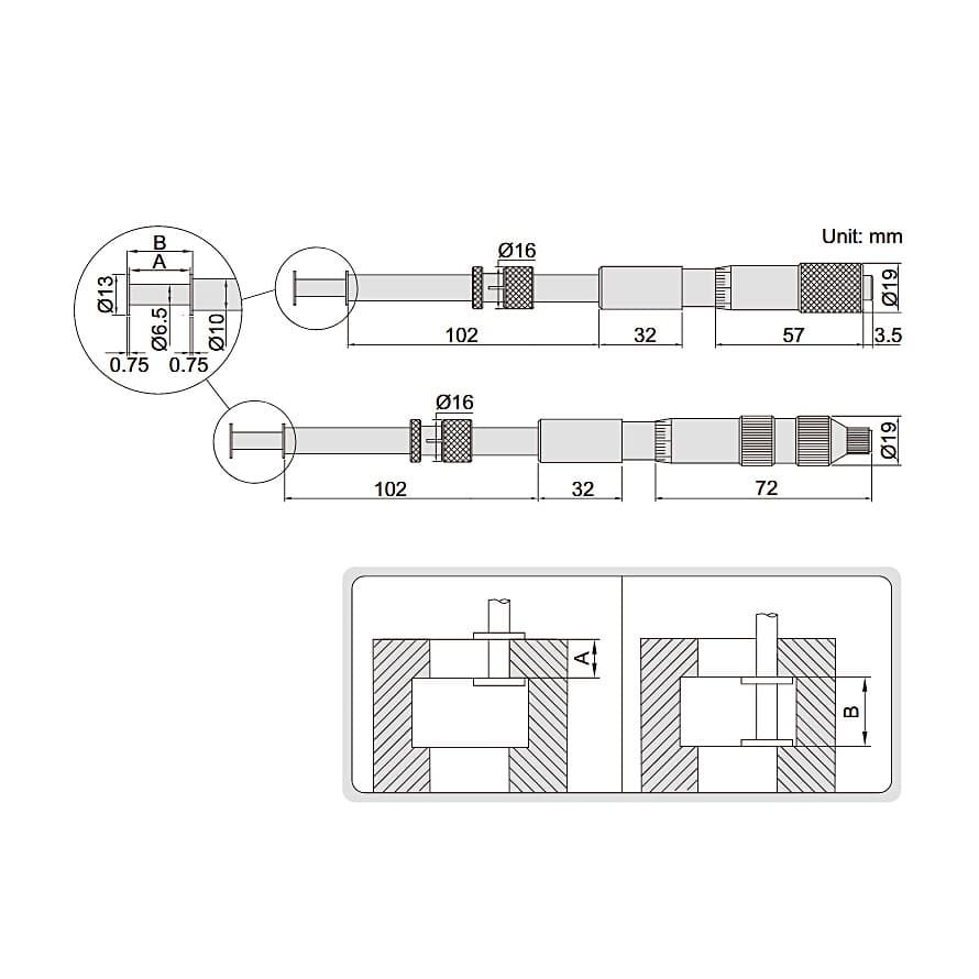 Insize 75 - 100 mm Groove Micrometer (Two-Directional Ratchet Stop), 3287-100B