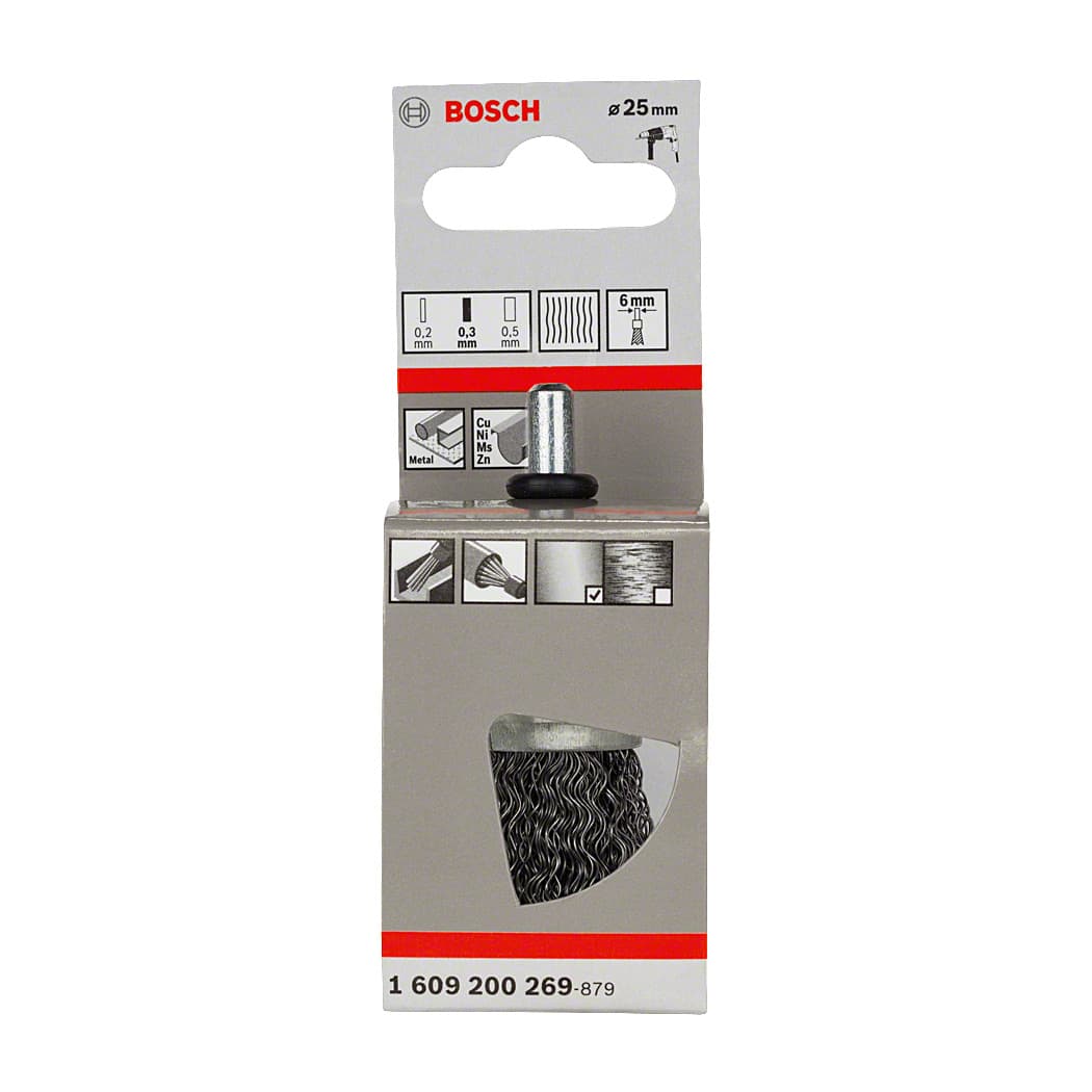 Bosch 25 mm Dia x 0.3 mm Pencil Brush Crimped Steel, 1 609 200 269