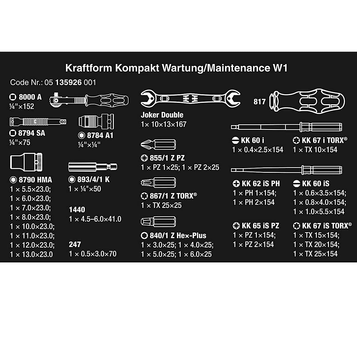 Wera 35 Pcs Kraftform Kompakt W1 Maintenance Kit, 05135926001