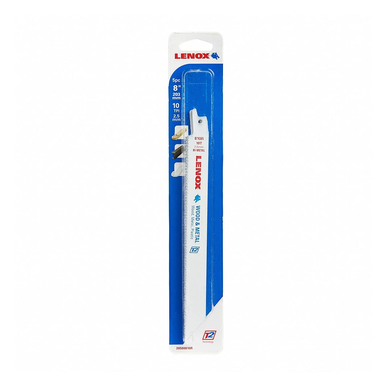 Lenox 200 mm / 8 Inch General Purpose Bi-Metal Reciprocating Saw Blades (10 TPI) (Pack of 5 Pcs), 20580810R
