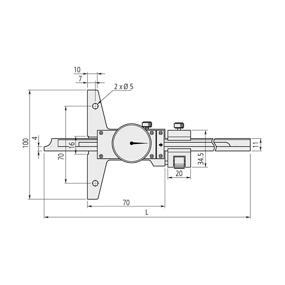 Mitutoyo 0 - 150 mm Dial Depth Gauge with Fine Adjustment, 527-301-50