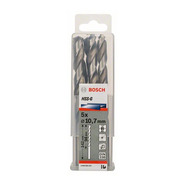 Bosch 10.70 x 142 mm HSS Metal Drill Bits (Pack of 5 Pcs), 2 608 585 527