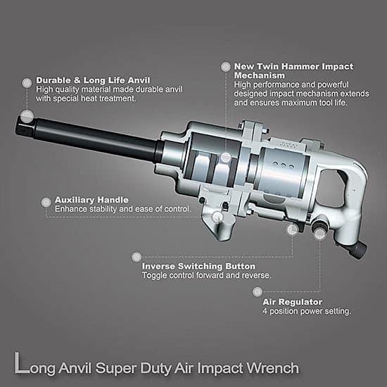 Toptul 1 inch Long Anvil Super Duty Air Impact Wrench (Max. Torque 2500 Ft-Lb), KAAB3225