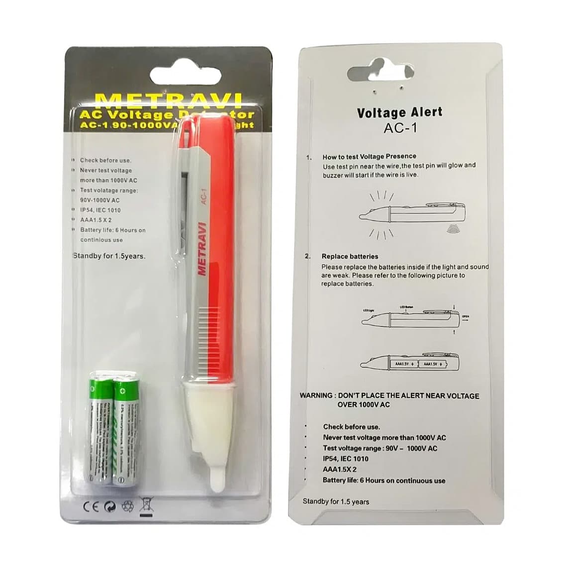 Metravi 90V - 1000A AC Non-Contact Voltage Tester, AC-1
