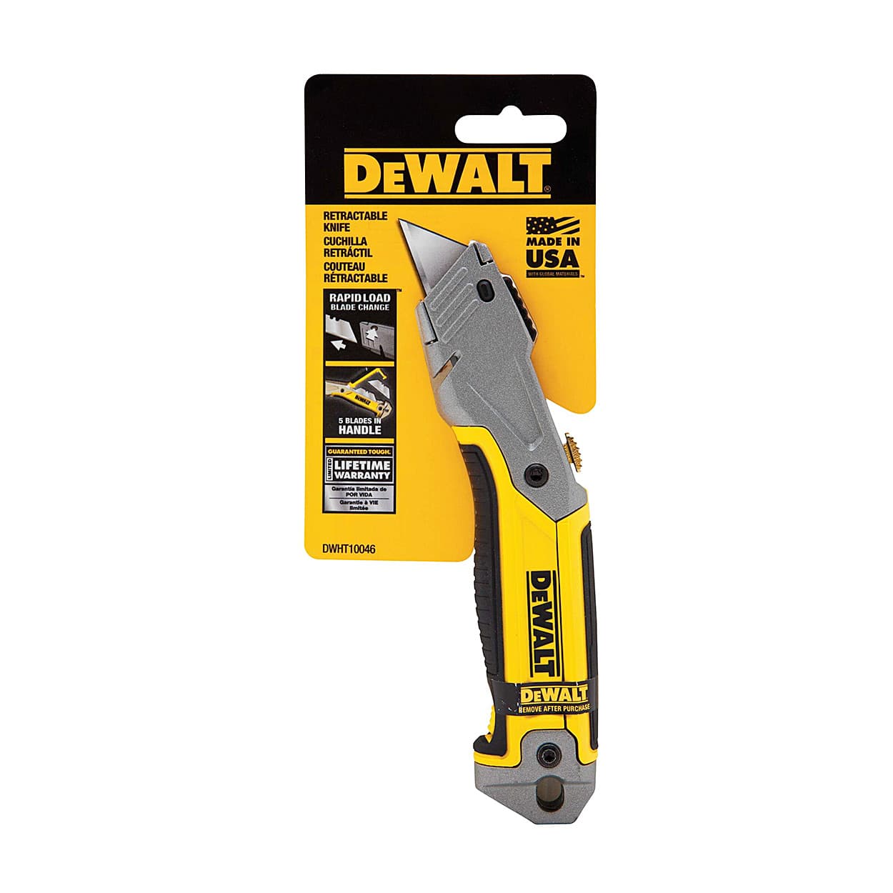 Dewalt 61 mm Retractable Blade Utility Knife With 5 Replaceable Blades, DWHT10046-0