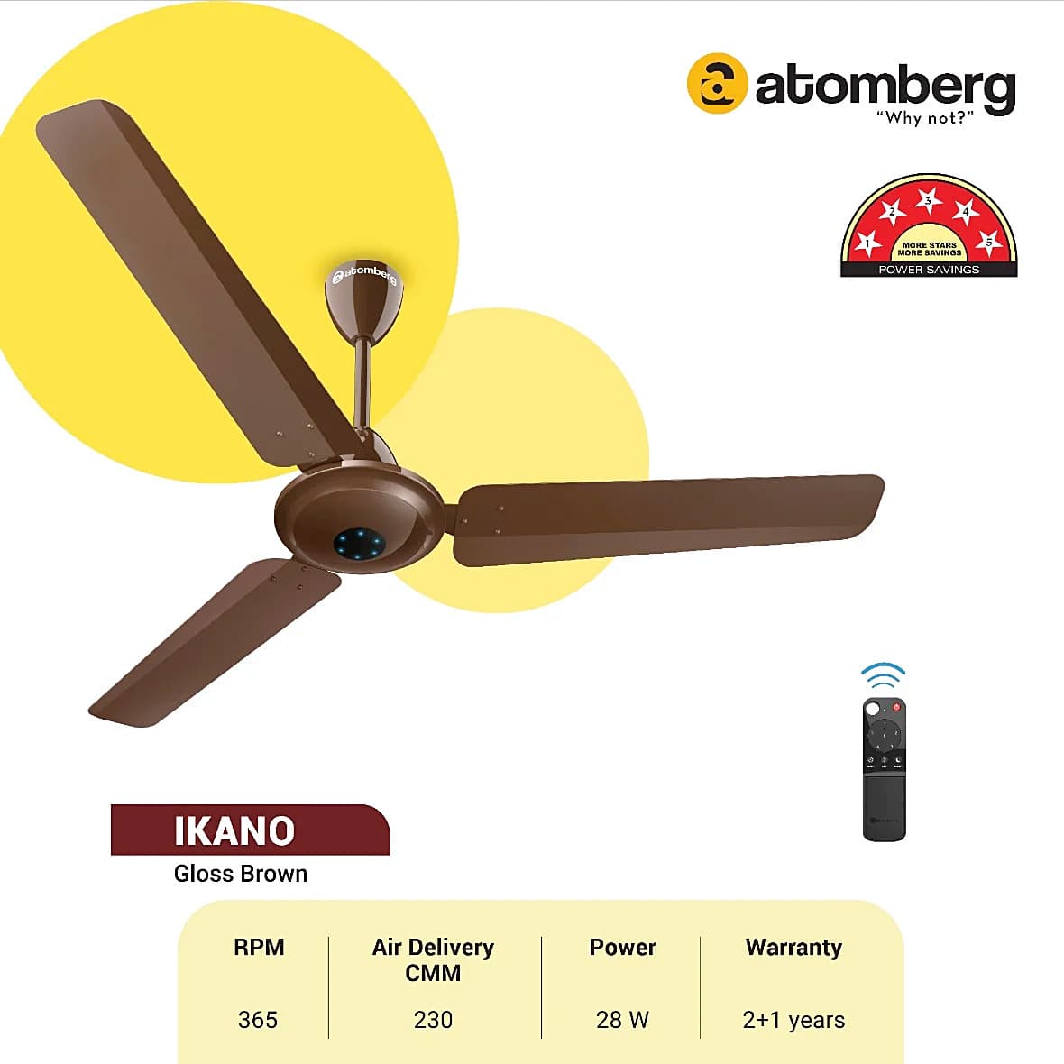 Atomberg Ikano 1200 mm Energy Efficient Ceiling Fan With BLDC Motor & Remote (Brown)