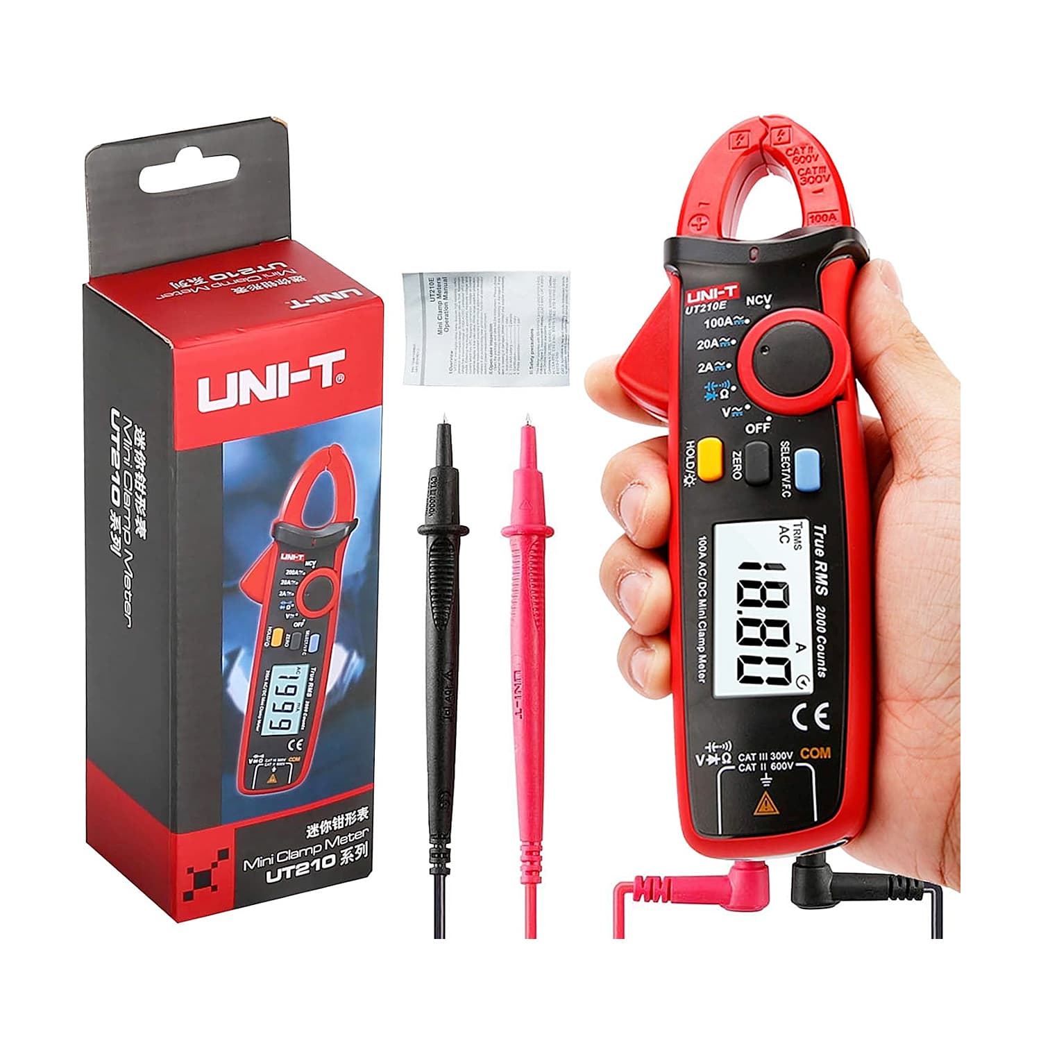 UNI-T 2000 Count / 100A AC/DC TRMS Digital Mini Clamp Meter, UT210E