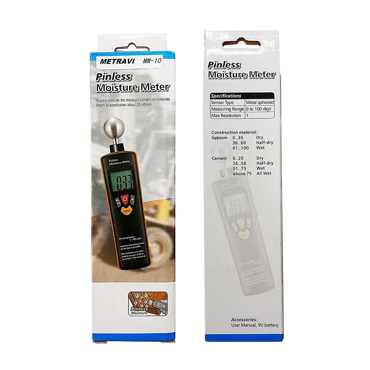 Metravi 0 - 100% Measuring Range Pinless Type Digital Moisture Meter, MM-10