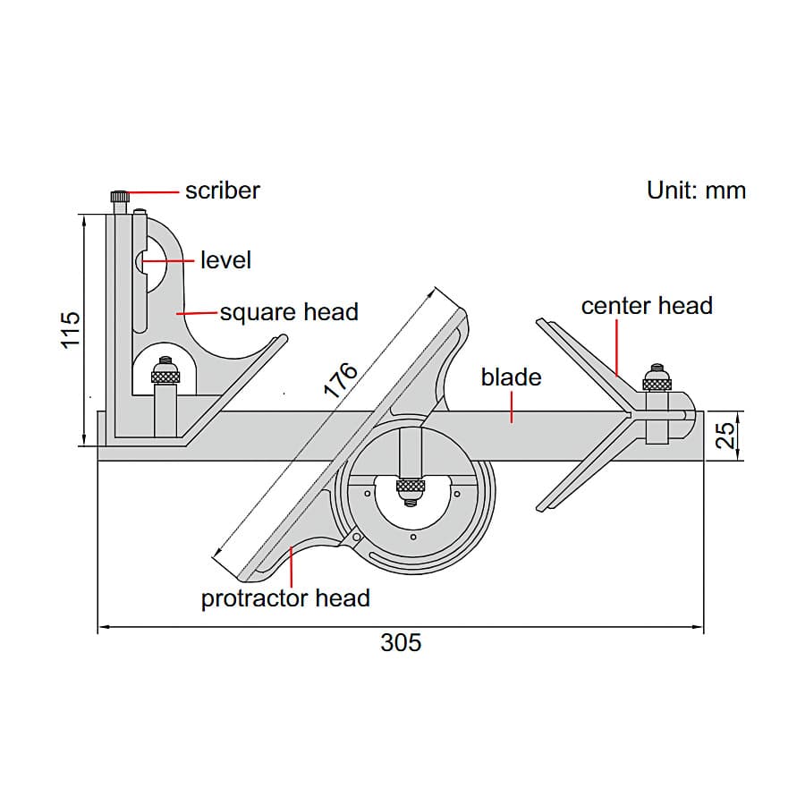 Insize 300 mm Combination Square Set, 2278-180