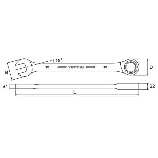 Toptul 22 mm Pro - Series Non - Reversible Ratchet Combination Wrench (72 Teeth Ratchet Mechanism), AOAF2222