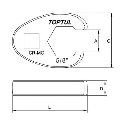 Toptul 1/2 Inch / 3/8 Inch Sq. Drive (6 PT) Flare Nut Crowfoot Wrench, AFAV1216
