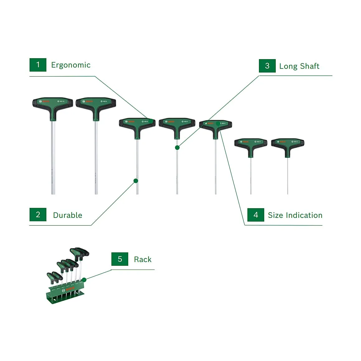 Bosch 7 Pcs T-Handle Hex Screwdriver Set, 1 600 A03 9J1