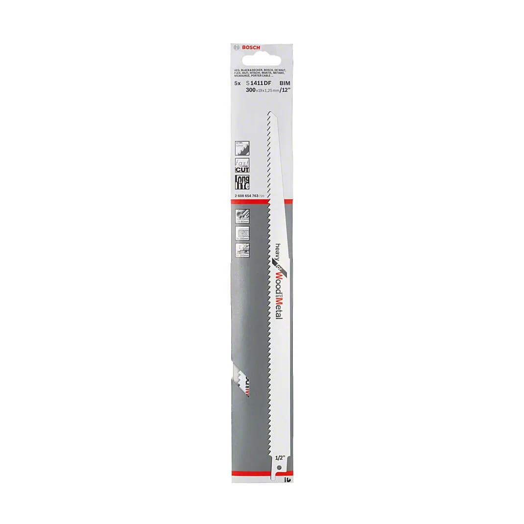 Bosch 300 mm Reciprocating Saw Blades Heavy For Wood & Metal (S 1411 DF), 2 608 654 763