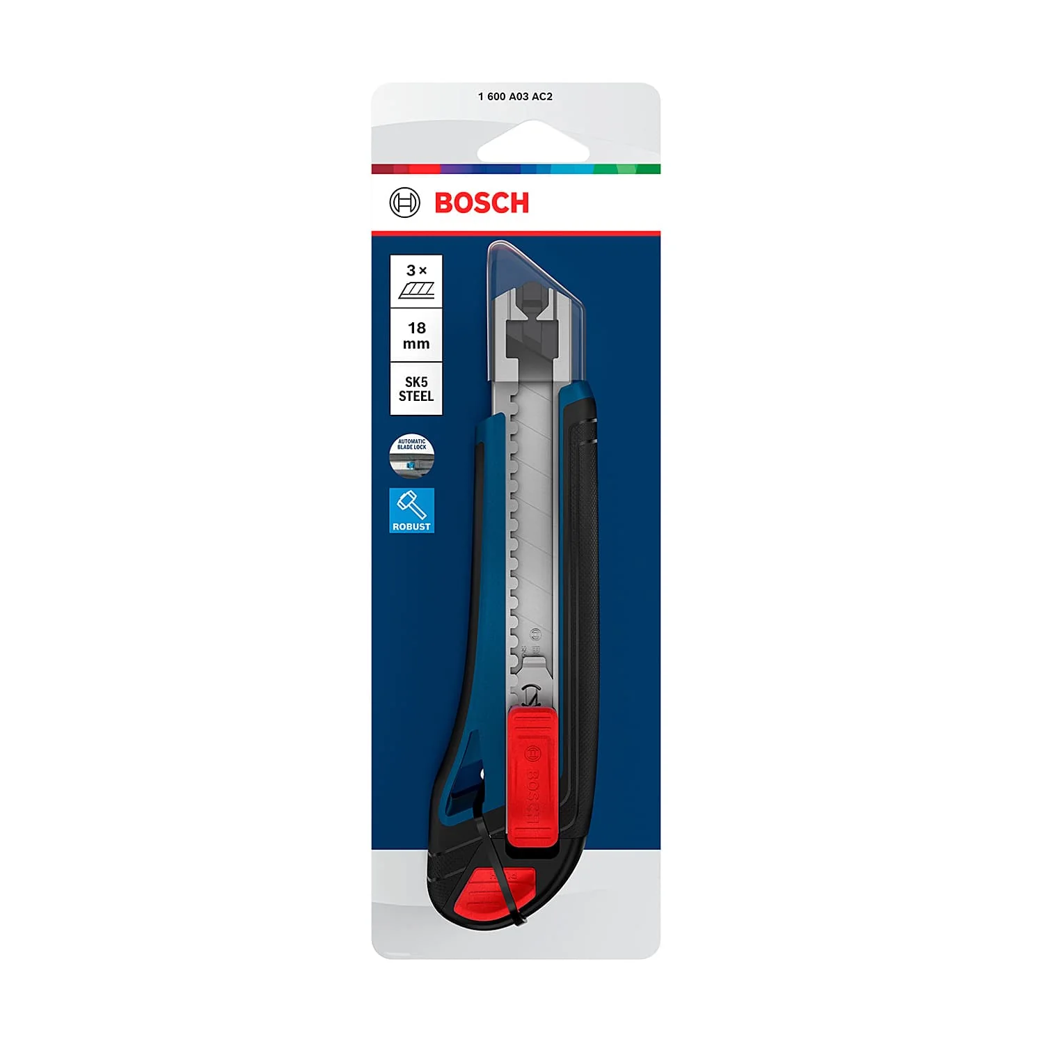 Bosch 18 mm Snap Off Knife with 3 Pcs Blades, 1 600 A03 AC2