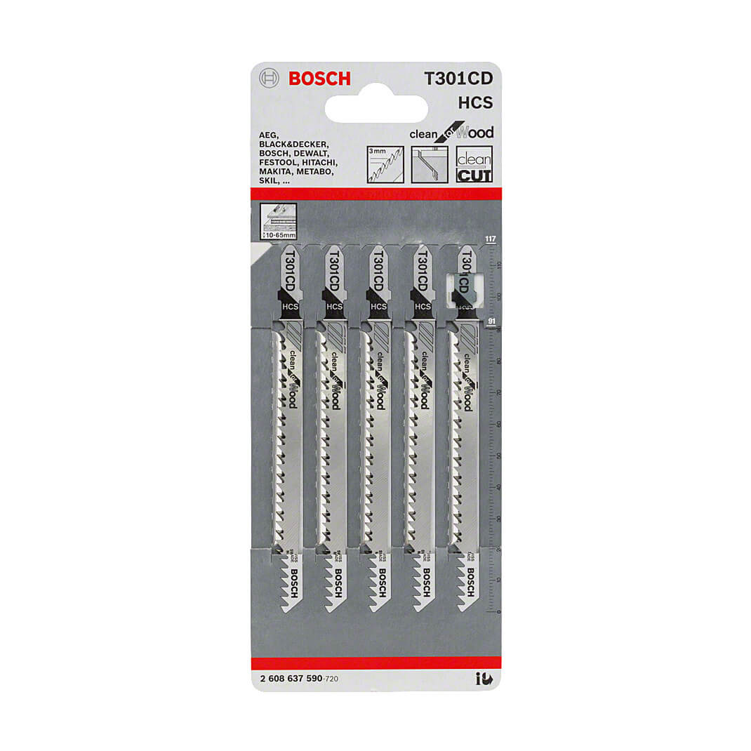 Bosch 117 mm Jigsaw Blades Clean for Wood (T 301 CD), 2 608 637 590