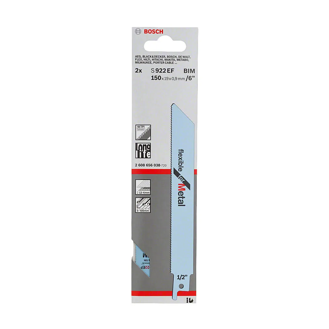 Bosch 150 mm Reciprocating Saw Blades Flexible For Metal (S 922 EF), 2 608 656 038
