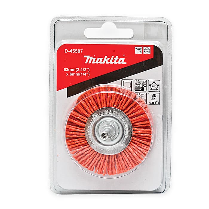 Makita 63 mm Dia. x 6 mm Shank Nylon Wheel Brush for Drill (Coarse), D-45587