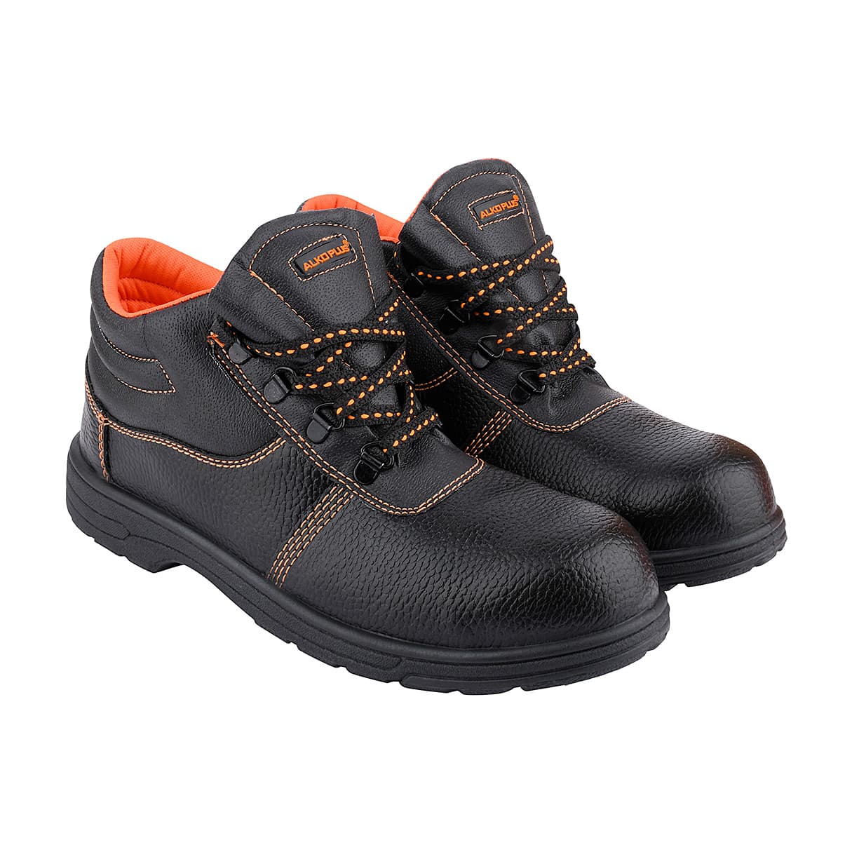 Alko Plus High Ankle Synthetic Leather Safety Shoe with Single Colour PVC Sole - Composite Toe (Black & Orange), APS T7
