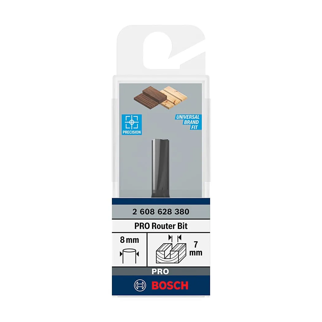 Bosch 7 mm Pro Router Straight Bit (2 Flute), 2 608 628 380
