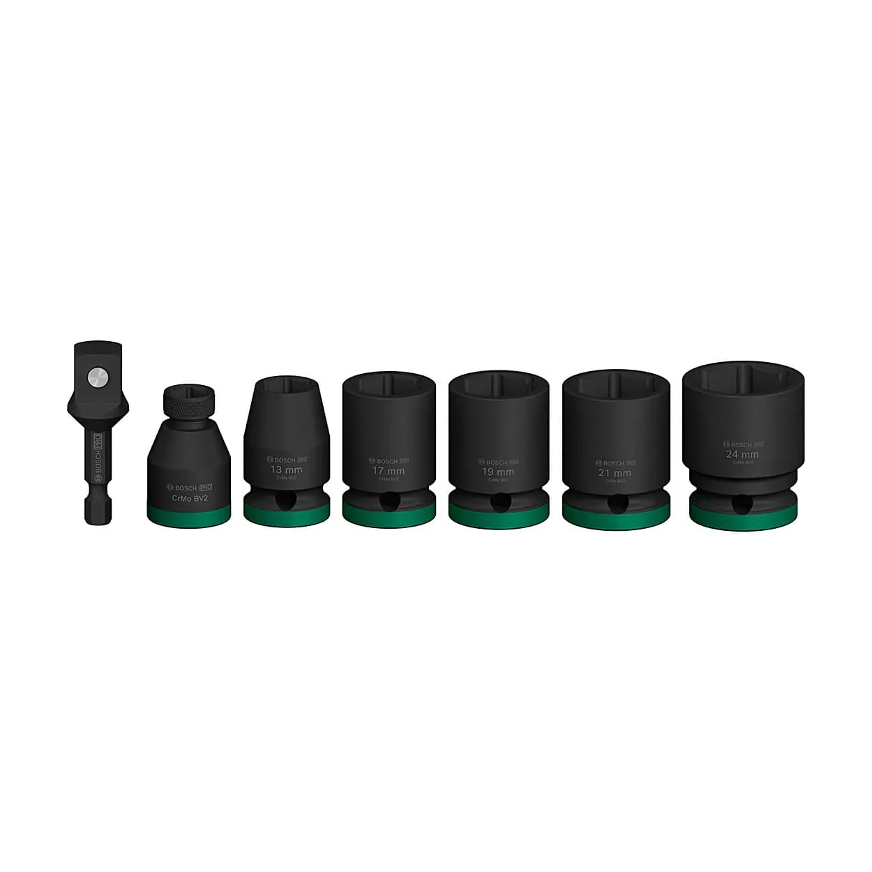 Bosch 7 Pcs 1/2 Inch Sq. Drive PRO Standard Impact Socket Set with Adapter, 2 608 003 032