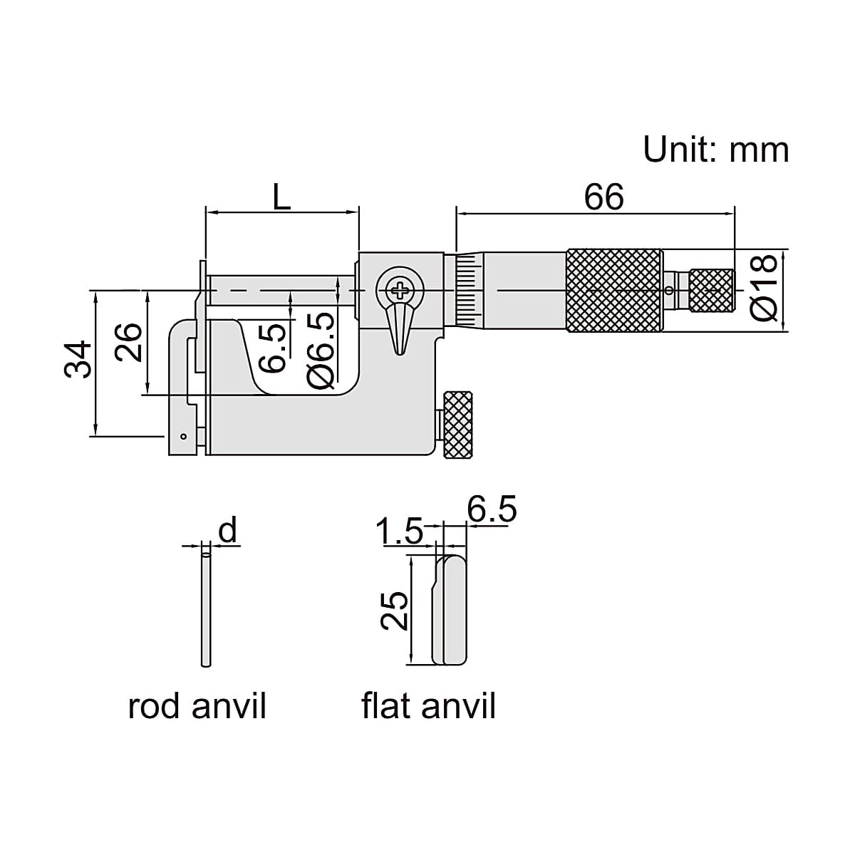 Insize 0 - 25 mm Interchangeable Anvil Type Uni-mike Micrometer with Ratchet Stop, 3262-25A