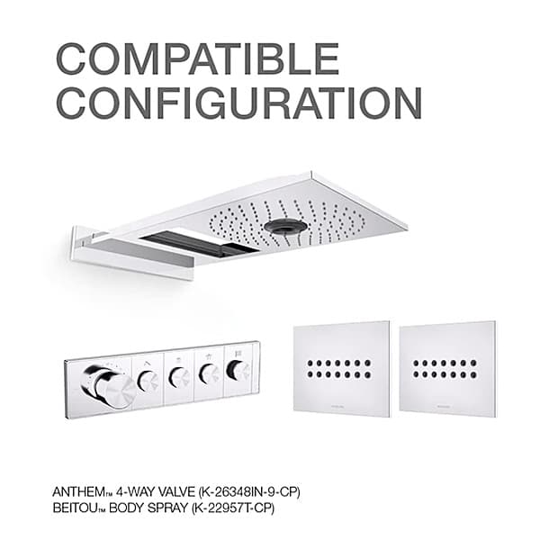 Kohler Beitou 534 x 254 mm Wall Mount Multi Function Rain Panel In Polished Chrome Finish, K-72830IN-L-CP
