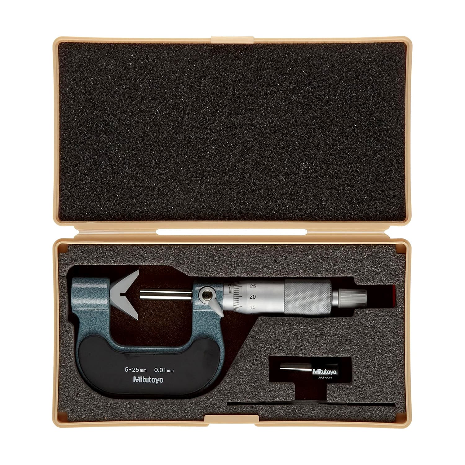 Mitutoyo 5 - 25 mm V-Anvil Micrometer with Carbide Tip (5 Flute), 114-165