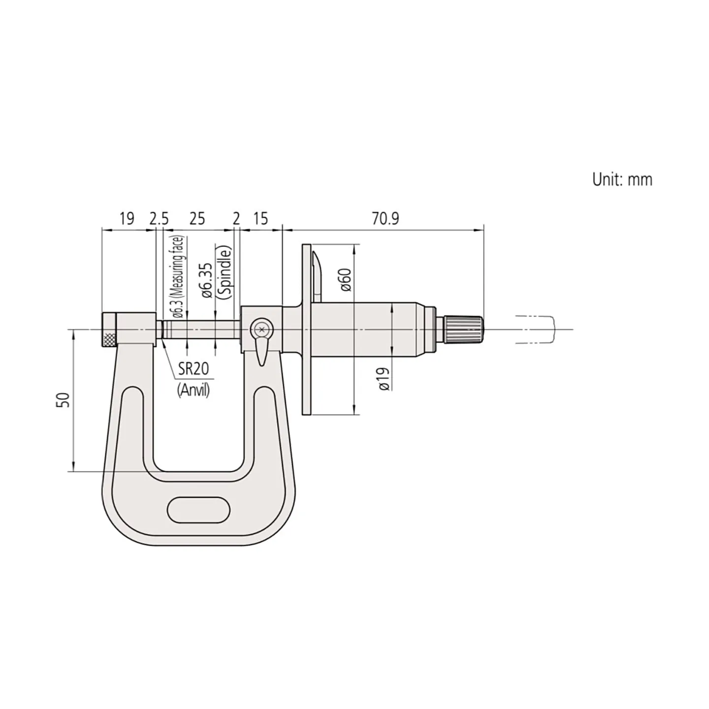Mitutoyo 0 - 25 mm Sheet Metal Micrometer with Adjustable Anvil, 119-202