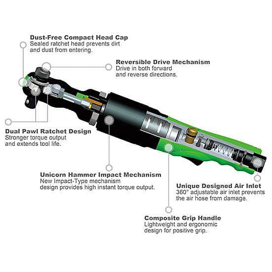 Toptul 1/2 inch Super Duty Air Impact Ratchet Wrench (Max. Torque 100 Ft-Lb), KAAL1610