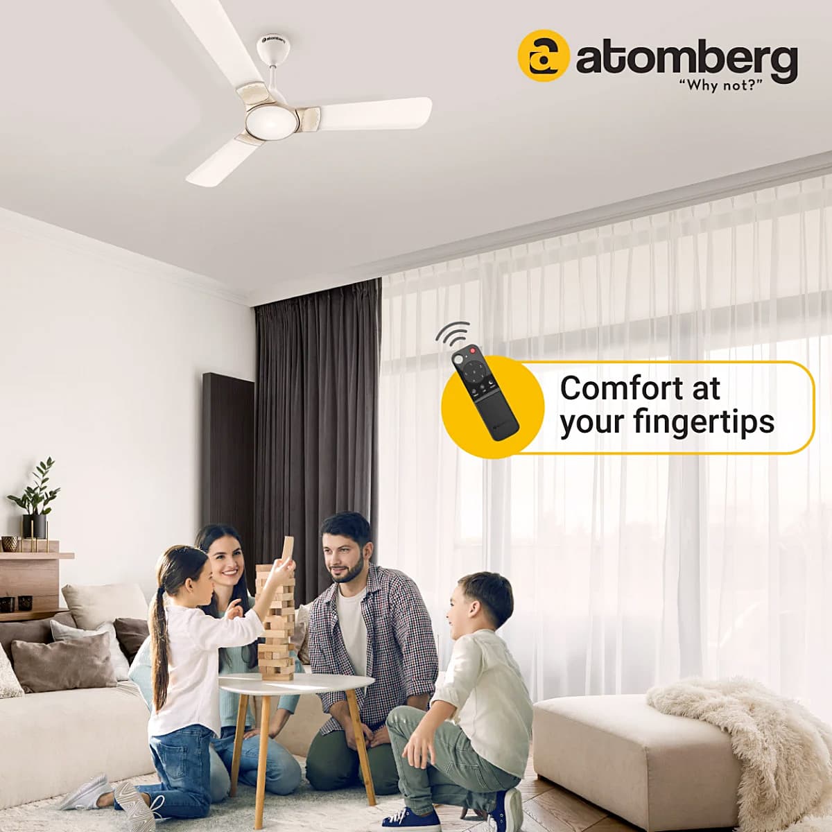 Atomberg Erica 1200 mm Regular Ceiling Fans With BLDC Motor & Remote (White)