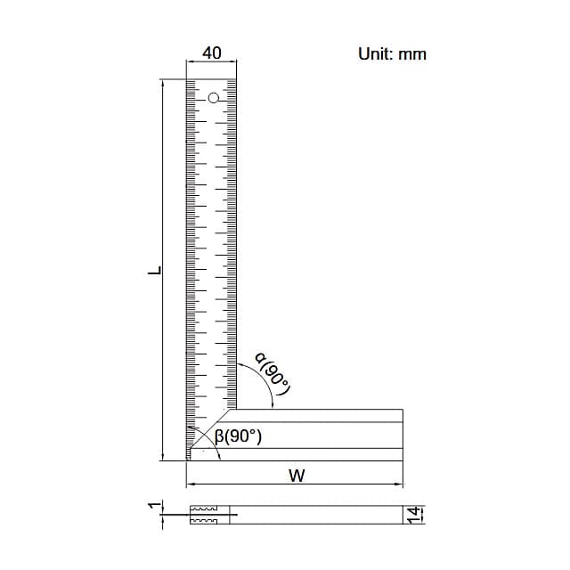 Insize 12 Inch / 300 x 170 mm Aluminium Try Square, 2275-300