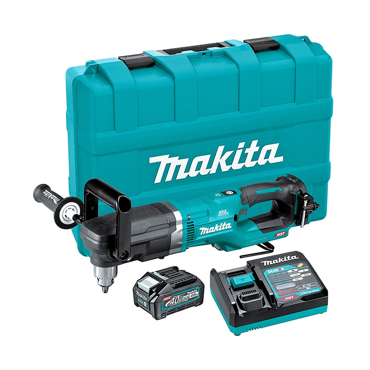 Makita 40Vmax XGT BL Li-Ion 13 mm (1/2") Cordless Angle Drill with Rapid Charger & 1 Pcs 4.0Ah Battery, DA001GM101