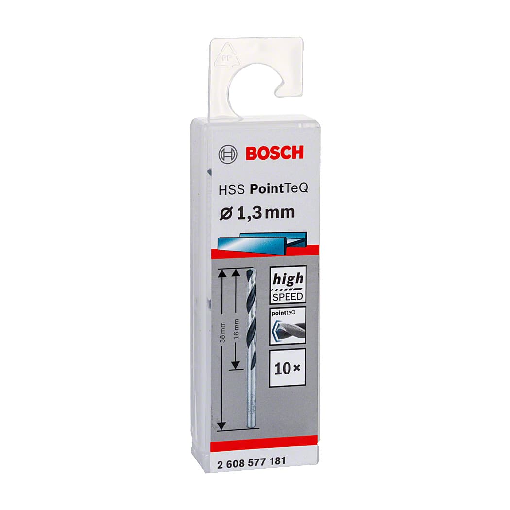 Bosch 1.30 mm HSS Metal Drill Bits PointTeQ Range (Pack of 10 Pcs), 2 608 577 181