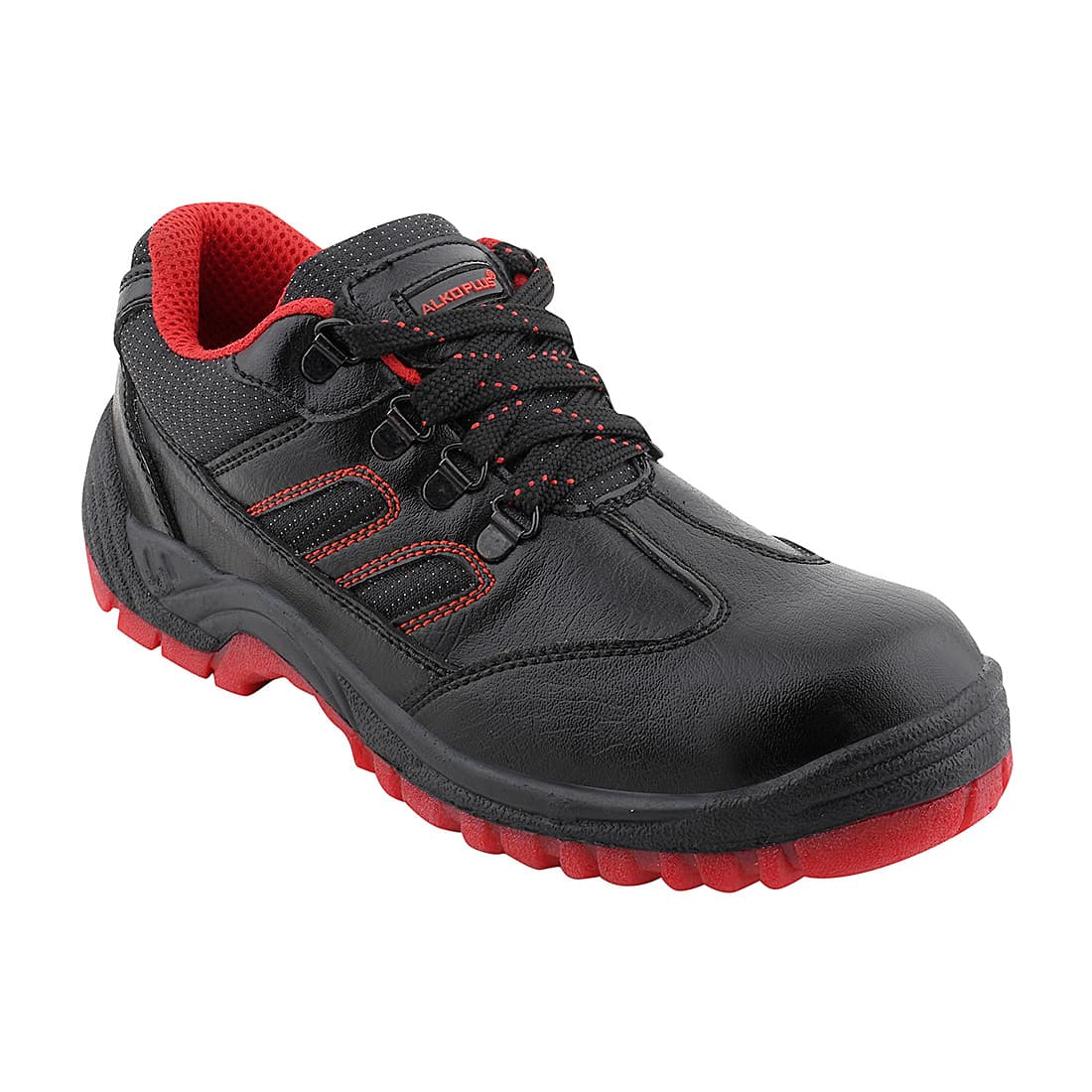 Alko Plus Low Ankle Synthetic Leather Safety Shoe with Double Colour PVC Sole - Composite Toe (Black & Red), APS T11