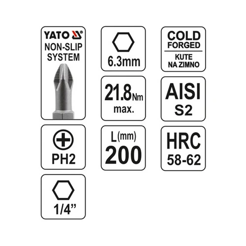 Yato PH2 x 100 mm Length Phillips Screwdriver Bits, YT-0485