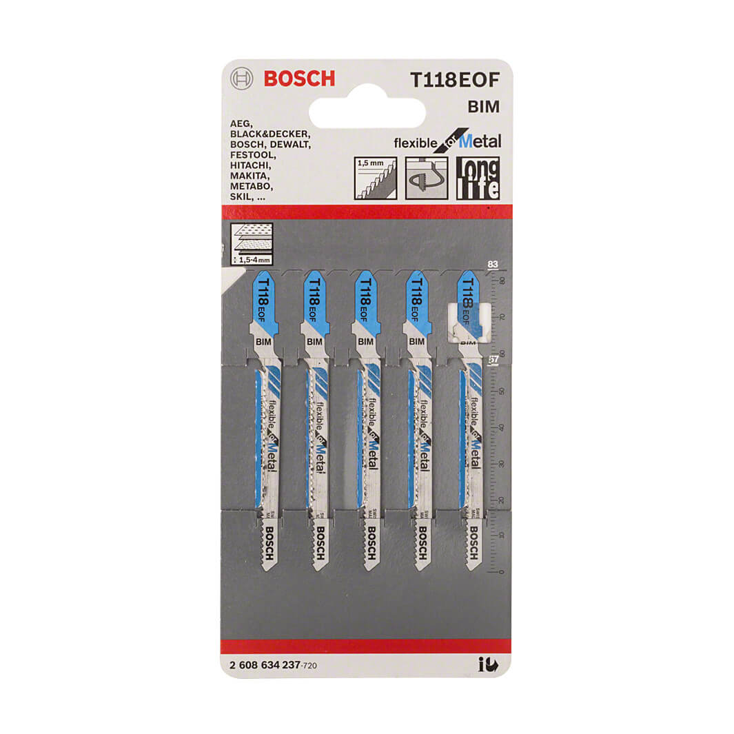 Bosch 83 mm Jigsaw Blades Flexible for Metal (T 118 EOF), 2 608 634 237