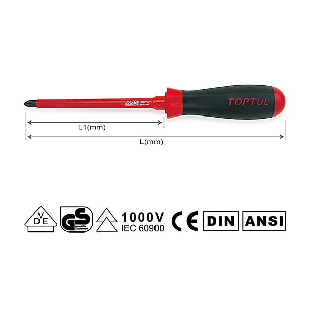 Toptul PH1 x 205 mm Blade Length Insulated Phillips Screwdriver, FBEB0110