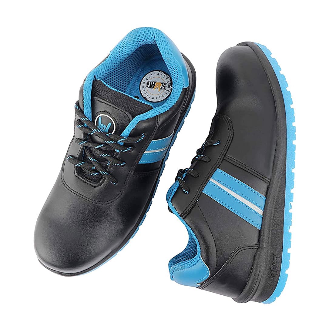 Hillson Dual Density TFP Sole Synthetic Leather Swag Safety Shoes - Steel Toe (Black & Blue), Swag-1901