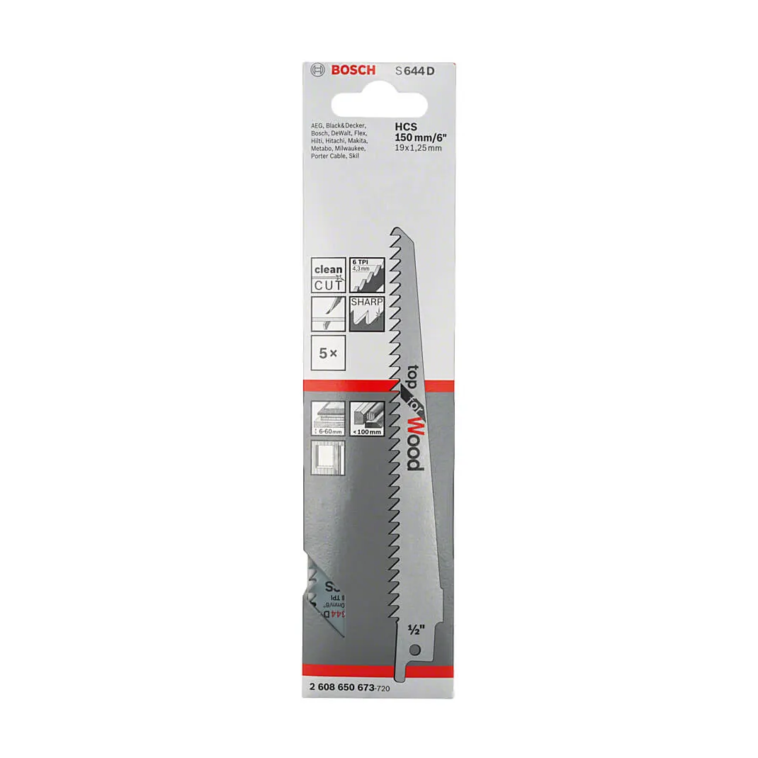 Bosch 150 mm Reciprocating Saw Blades Top for Wood, S 644 D